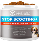 TrustWELL PawMedica dog anal gland chews in a bowl for digestive support and comfort