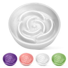 TRUVIC ceramic slow-feeder bowl with rose-petal maze for slower meals.