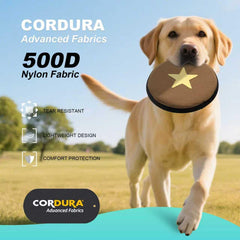 TSPRO dog in air green flying disc side view highlighting high-arc training possibilities