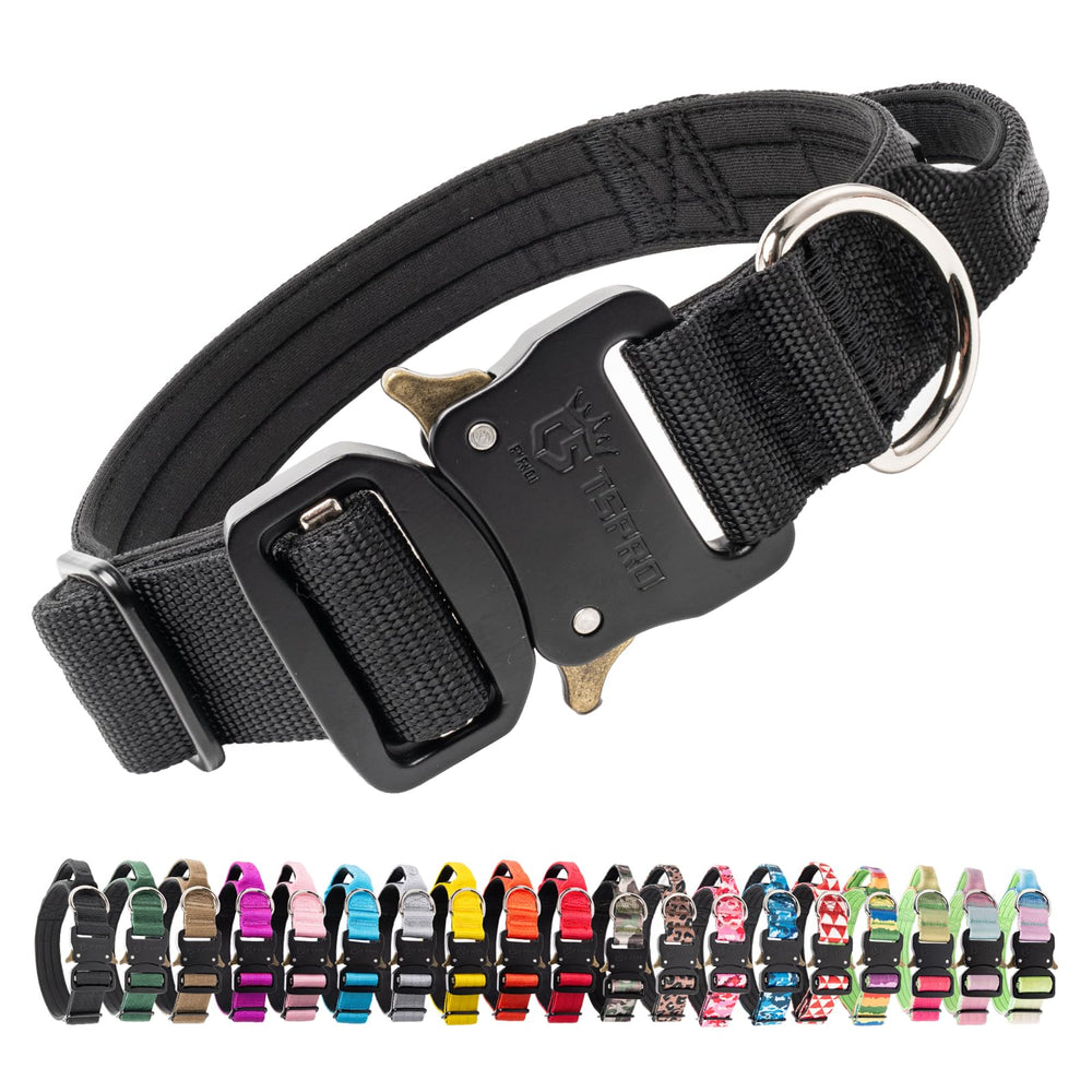 TSPRO premium dog collar with handle closeup showing padded grip for controlled walking