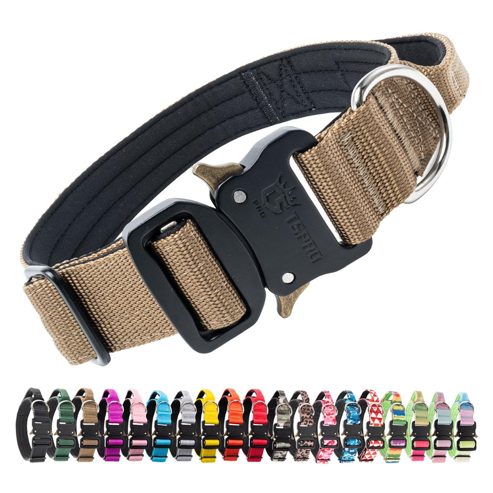 TSPRO Premium Tactical Dog Collar Khaki Main View—durable nylon for daily adventures