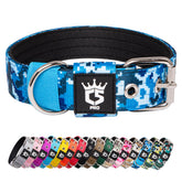 TSPRO tactical dog collar camo blue with D-ring for secure leash attachment.