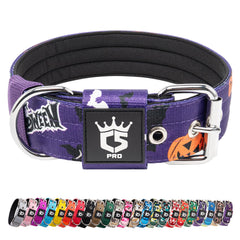 TSPRO tactical dog collar Halloween purple closeup demonstrates durable build for outdoor adventures.