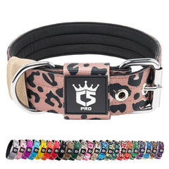 TSPRO tactical dog collar featuring leopard pattern for durable daily wear, easy identification, and rugged style.