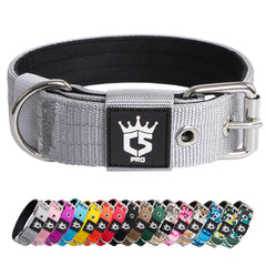 TSPRO tactical dog collar silver overall view highlights sturdy construction