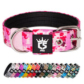 TSPRO tactical dog collar wide-buckle in camo pink for secure outdoor walks.