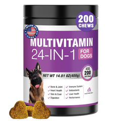 TTLXBL 24in1 dog vitamins bottle showing chewable tablets for overall wellness