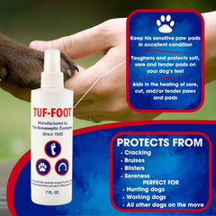 TUF-FOOT application closeup shows lick-safe protection after use.