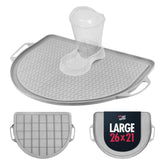 Tuff Pupper 26x21 mat with bowls on floor reduces spills and mess.
