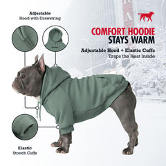 Tuff Pupper elastic waistband hoodie illustrates mess-free potty breaks in chilly weather