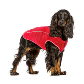 Tuff Pupper insulated fleece dog sweater in red, cozy warmth for cold weather walks.