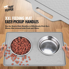 Tuff Pupper mat with strong handles for easy mess pickup.