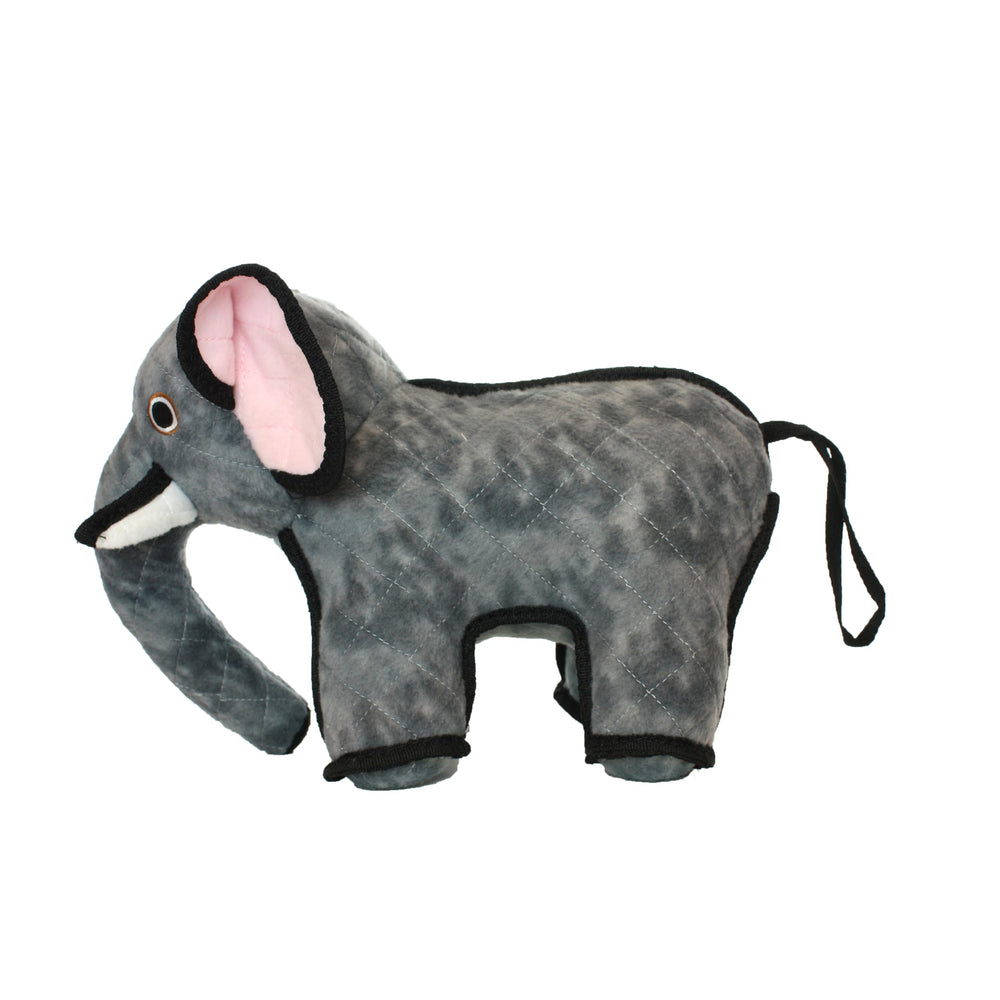 Tuffy elephant front view shows durable soft toy for fetch and tug