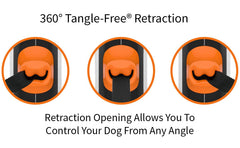 TUG 16ft tape leash extended for greater reach during strolls