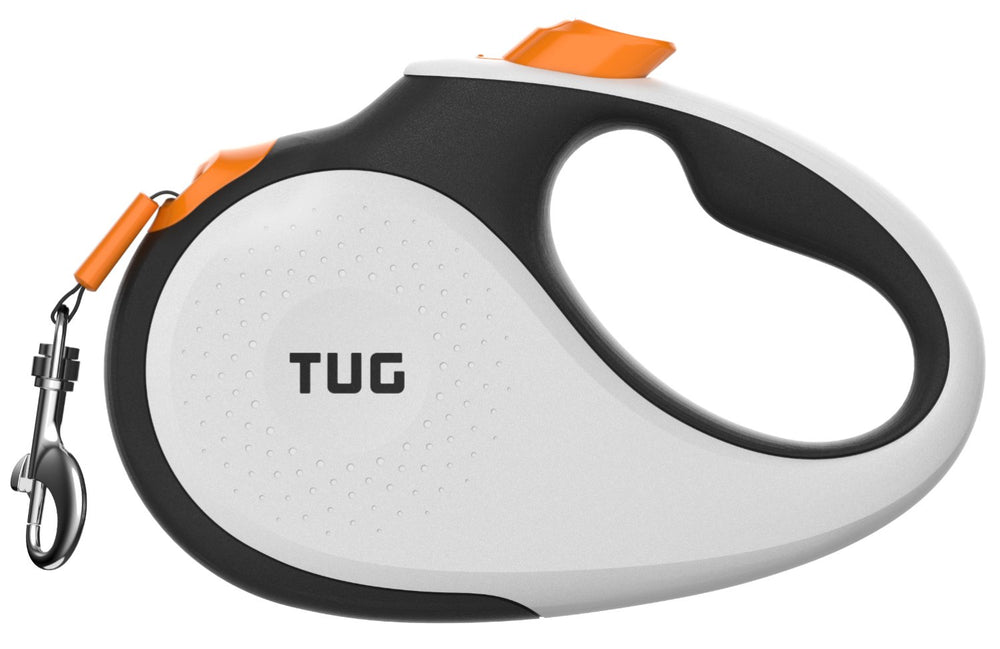TUG 360-degree tangle-free retractable leash with 16ft nylon tape for smooth, controlled walks.