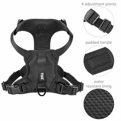 TUG dog harness dual leash points illustrating front redirect and rear control