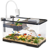 Tuhaoking turtle tank kit front view with lid and built-in light for easy setup.