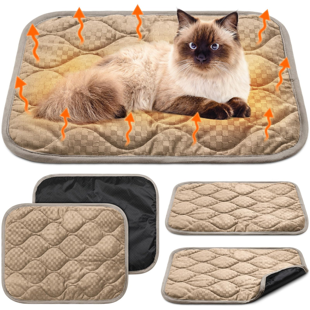 Tujoe 4-pack self-warming cat mat in a cozy corner offering warmth for pets.