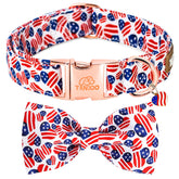 Tunkoo American Flag Dog Collar with Bow Tie—bold heart design for stylish daily wear.