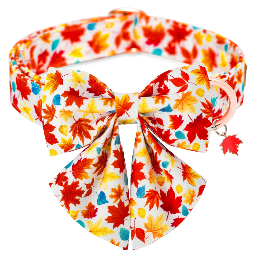 Tunkoo autumn bow tie collar close-up shows durable buckle for secure walks.