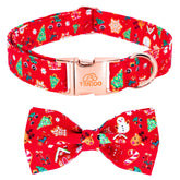 Tunkoo Christmas dog collar with bow tie on soft cotton for comfortable holiday wear.