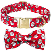 Tunkoo Christmas dog collar with bow tie showcases festive design for holiday photos.