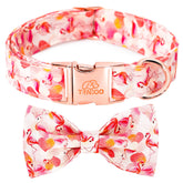 Tunkoo dog collar bow tie pink flamingo heart; eye-catching design for stylish walks.