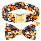 Tunkoo Halloween dog collar pumpkin pattern close-up for festive walks.
