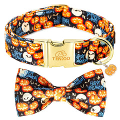 Tunkoo Halloween dog collar pumpkin front view for stylish Halloween walks