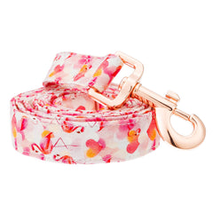 Tunkoo Pink Flamingo Heart Dog Leash side view emphasizes durable two-layer construction.