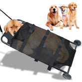 TUNTROL max-loading 250lbs dog stretcher setup demonstrates easy, secure pet transport.