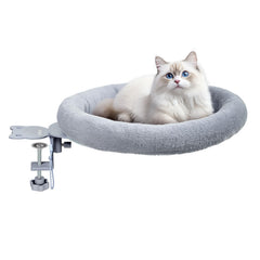 Turbosus rotating cat desk bed on chair edge, secure clamp supports up to 40 lbs