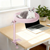 Turbosus rotating cat desk bed swivels for enhanced desk-side viewing.