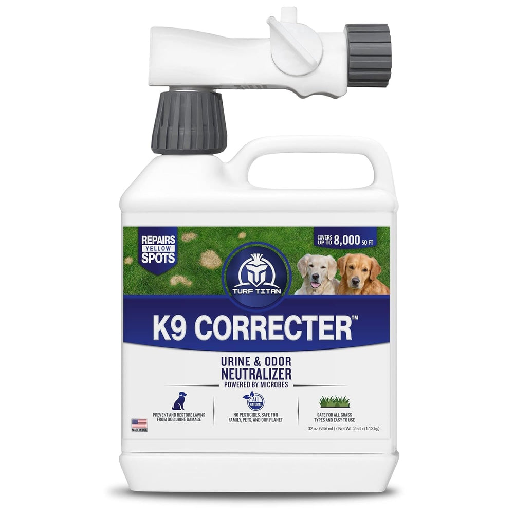 Turf Titan K9 Correcter bottle pour shows easy hose-end use for lawns