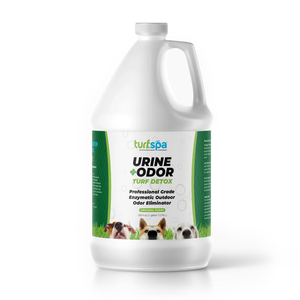 TurfSpa Turf Detox gallon refill demonstrates odor elimination for turf and patios.