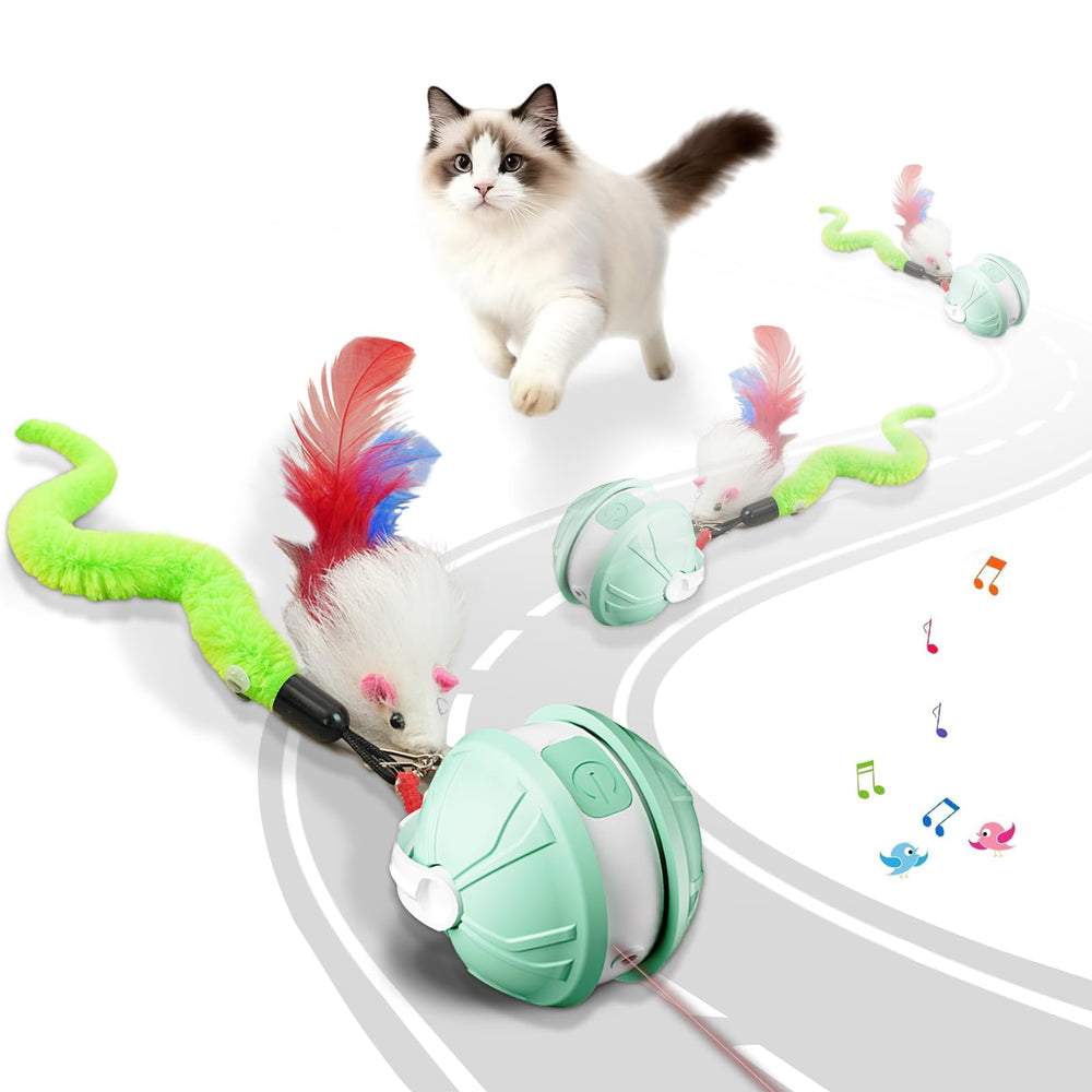 TVM Interactive Cat Toy Ball front view with feather attachment boosts hunting play and activity.
