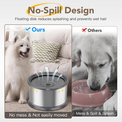 Twinsing stainless steel dog water bowl highlights durable, easy-clean material.