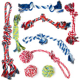 TwoEar dog rope toy 9-pack assorted-teething promotes soothing gums during teething.