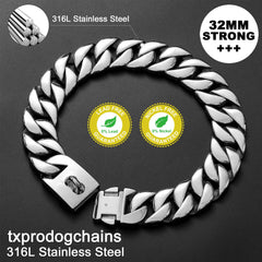 txprodogchains chew-proof stainless-steel collar resists chewing during spirited play.