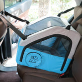 Tyalez small portable pet crate front view demonstrates secure car travel setup.