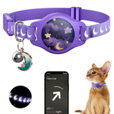Typecase cat collar with Airtag holder in purple for secure tracking.