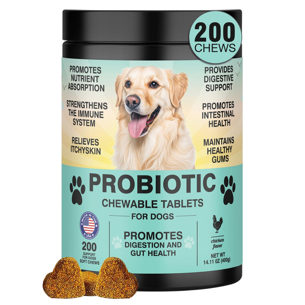 TzzyiC dog probiotics bottle-front highlighting digestive health support.
