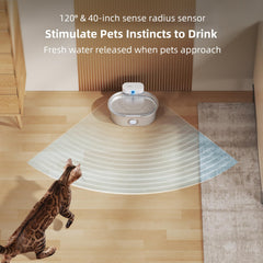 uahpet Wireless Cat Water Fountain stainless steel closeup emphasizes hygienic, scratch-resistant surface.