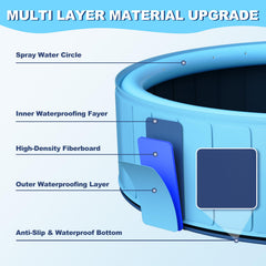 UCCY foldable dog pool shown compact for easy storage after backyard play.