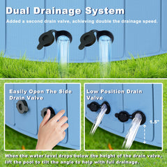 UCCY foldable dog pool with double drainage valves for faster water removal.
