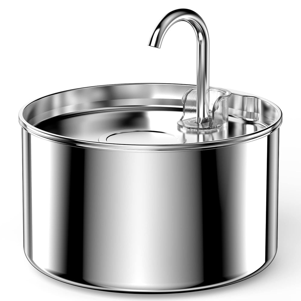 UIOOQ stainless steel cat water fountain close-up showing durable metal construction for safe drinking water