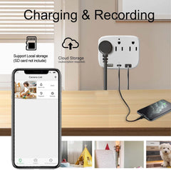 ULar 4K outlet camera wall charger demonstrates integrated charging while watching remotely