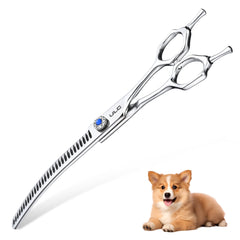 ULG 7.0 curved dog grooming shears blade closeup for precise thinning