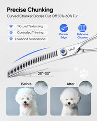 ULG 7.0 curved dog grooming shears thinning area detail for natural look