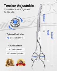 ULG dog grooming scissors 7-inch thinning in-use view emphasizes lightweight comfort